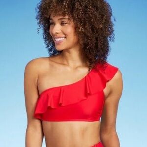 Kona Sol Vibrant Red One Shoulder Ruffle Bikini Top large